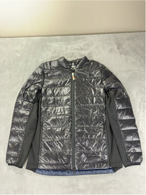 Hudson's Bay NWT Stripes Women Size Medium Black Packable Down Puffer Jacket
